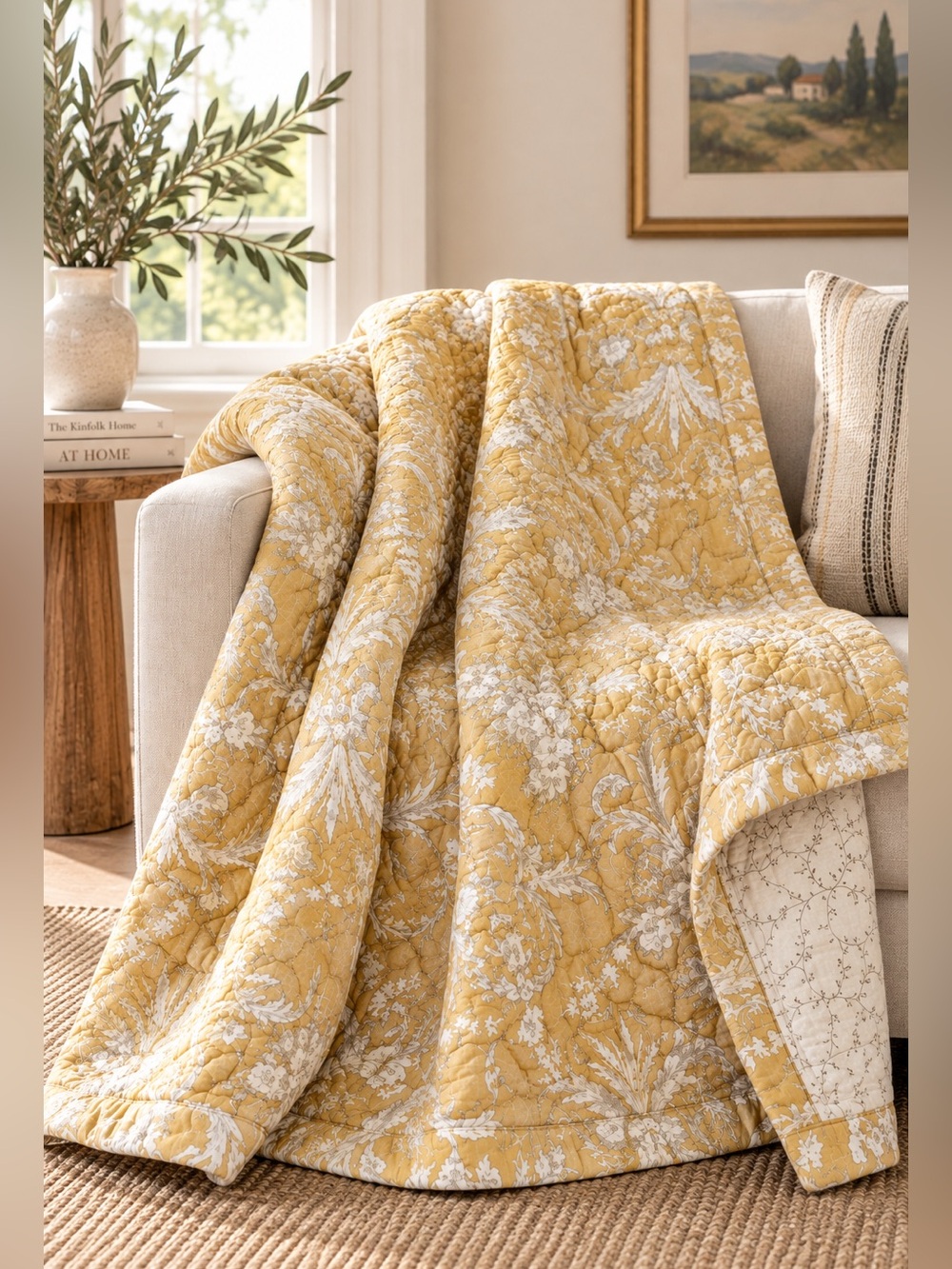 Elsa C Columbine Vintage Cotton Quilt French Country Boutis 60x60